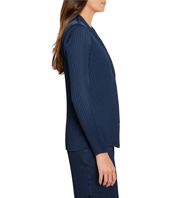 NIC + ZOE Crinkle Crepe V-Neck Long Sleeve Button Front Shirt Product Image