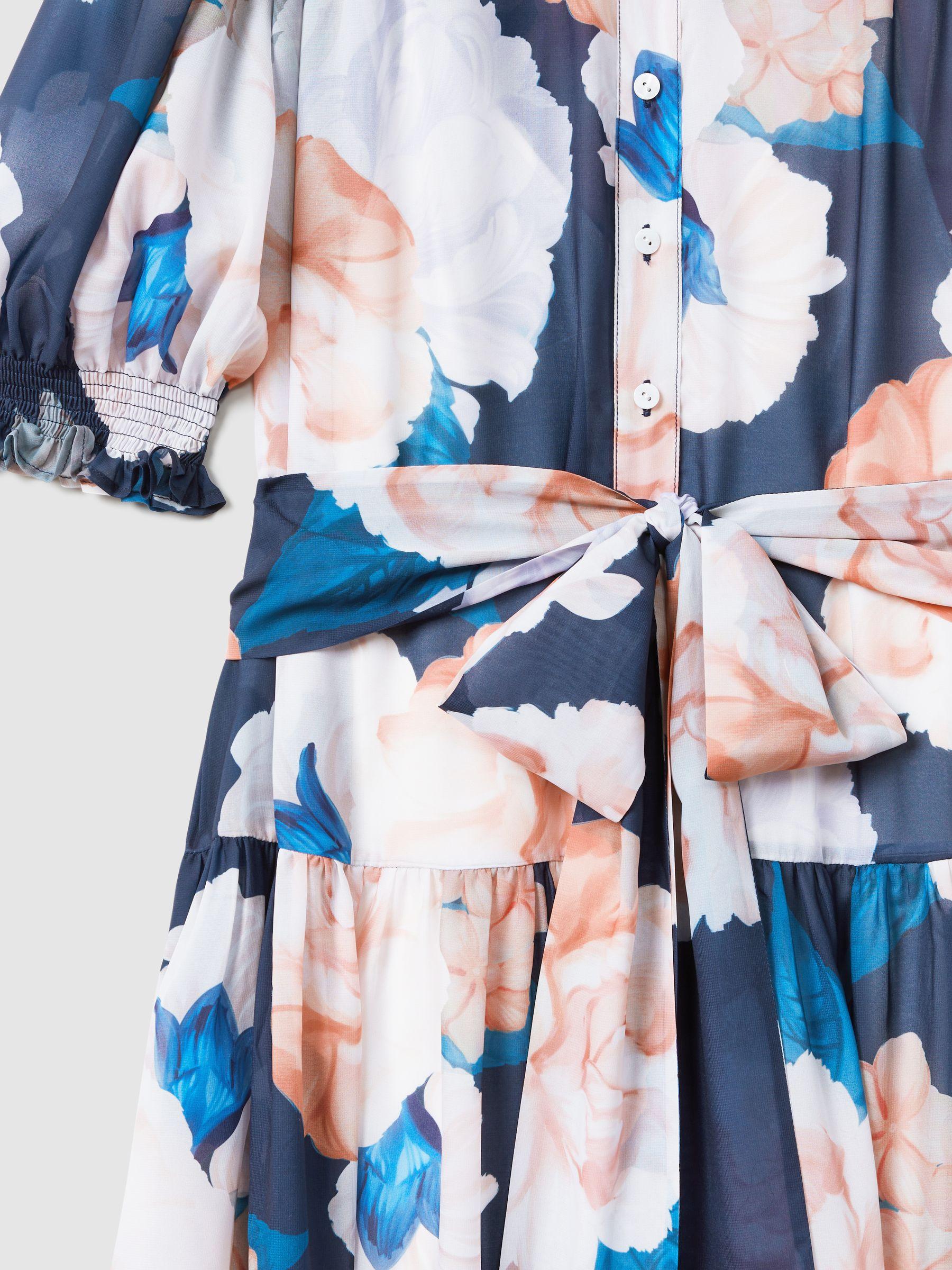 Leo Lin Printed Bishop Sleeve Midi Dress in Rosebud Print Navy Product Image