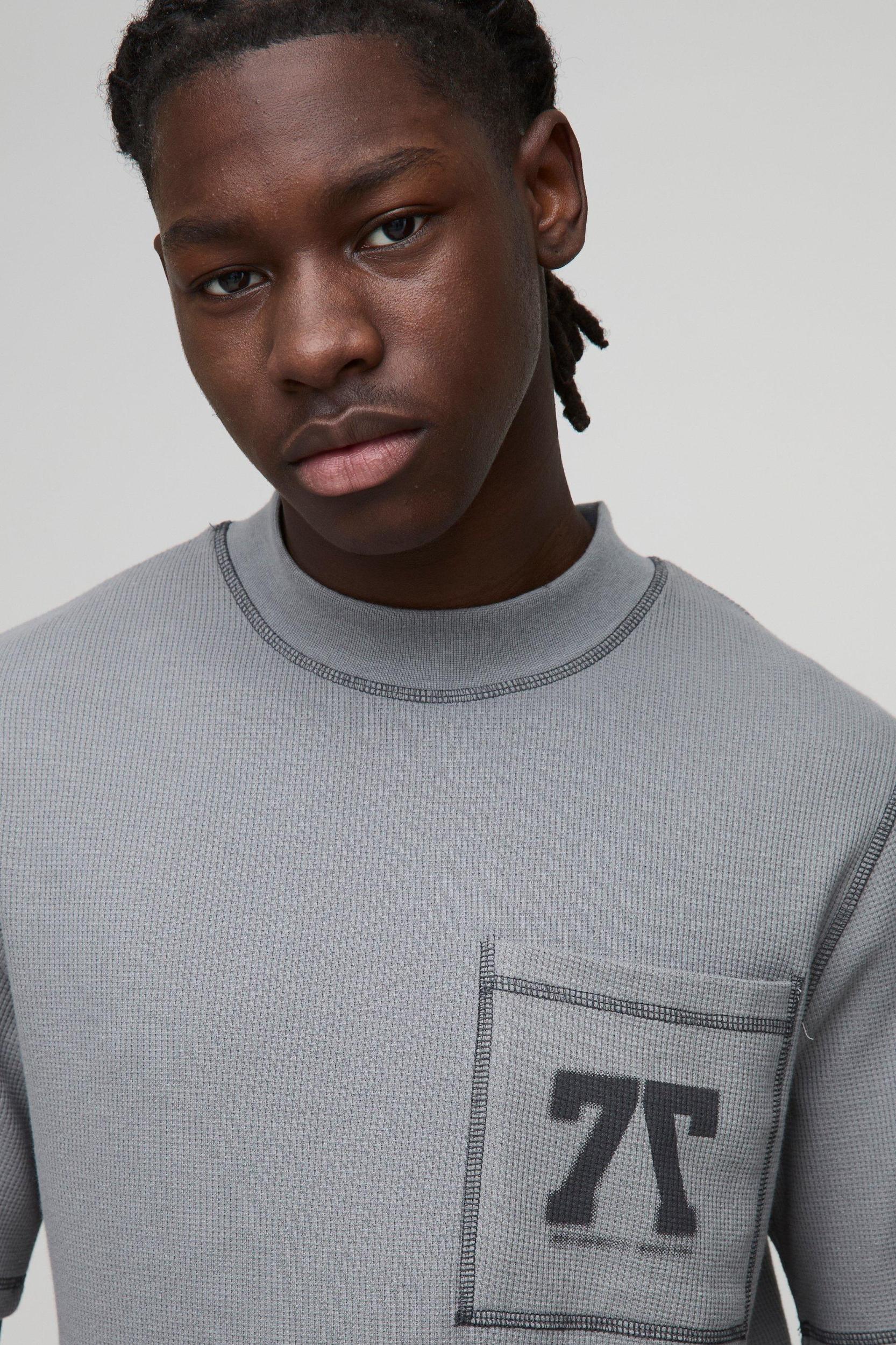 Regular Fit Waffle Graphic T Shirt And Short Set | boohooMAN USA Product Image