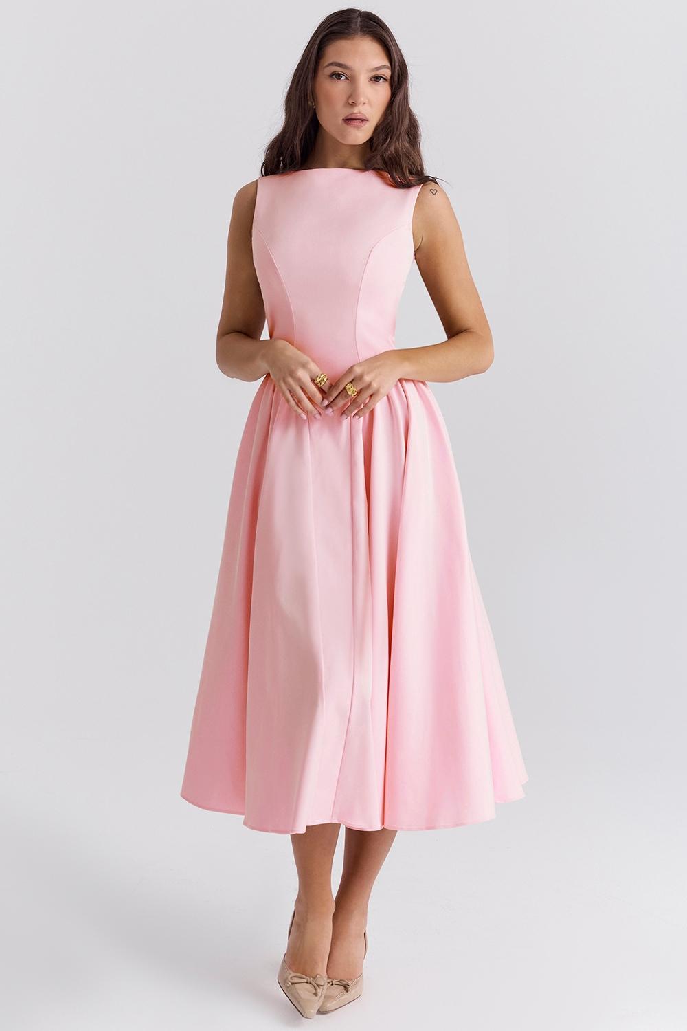 Cindy  ballerina pink twill midi sundress Product Image