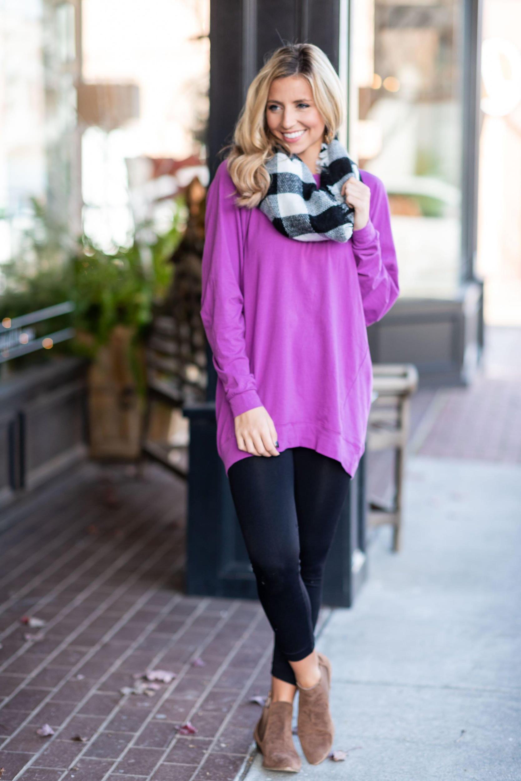 Slouchy Dolman Bodacious Purple Long Sleeve Tunic Female Product Image