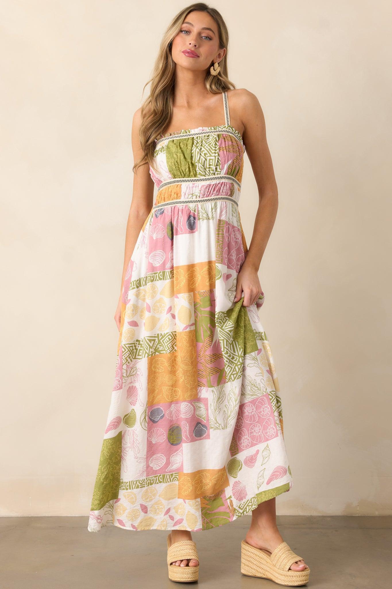 Trip To The Shore Ivory Patchwork Print Maxi Dress Product Image