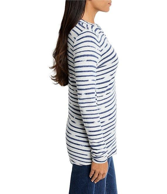 NIC + ZOE NZT Stripe Knit Cozy Round Neck Long Sleeve Henley Top Product Image