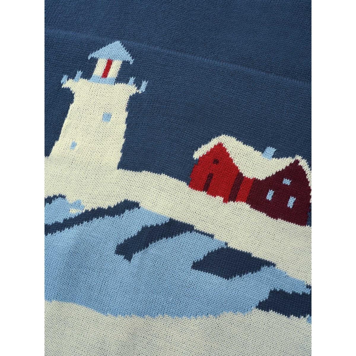 Plus Size Landscape Pattern Drop Shoulder Sleeve Cardigan Mediumblue Women Casual Loose Long Sleeve Everyday Cardigans BloomChic 10/M Product Image