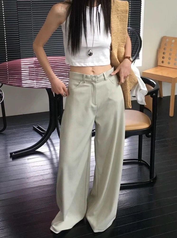 High Waist Monotone Wide-Leg Pants Product Image