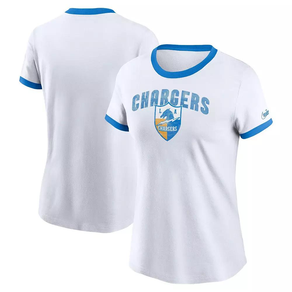 Women's Nike White Los Angeles Chargers Rewind Ringer Tri-Blend T-Shirt,  Product Image