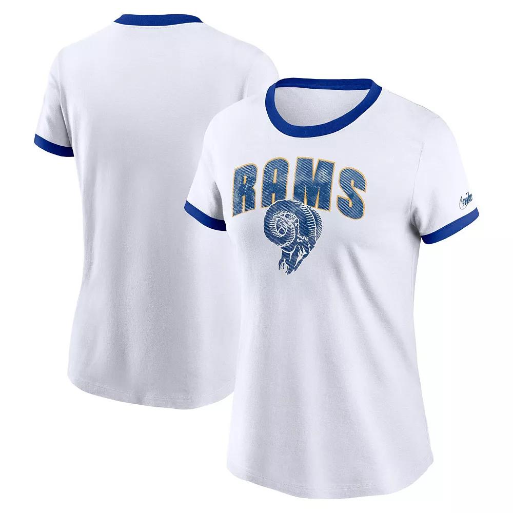 Women's Nike White Los Angeles Rams Rewind Ringer T-Shirt,  Product Image