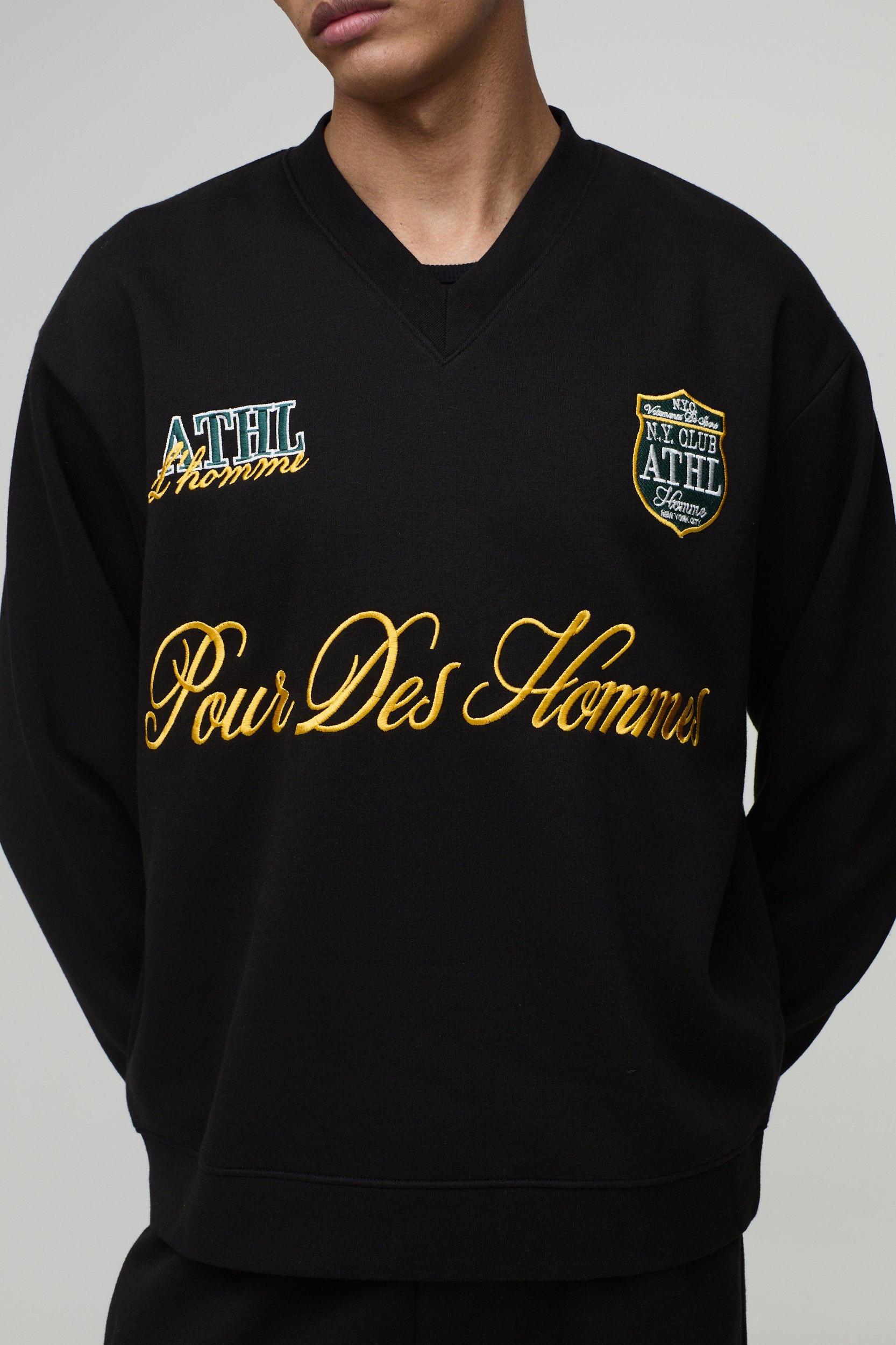 L'Homme Embroidered Oversized Sweat & Sweatpants Tracksuit | boohooMAN USA Product Image