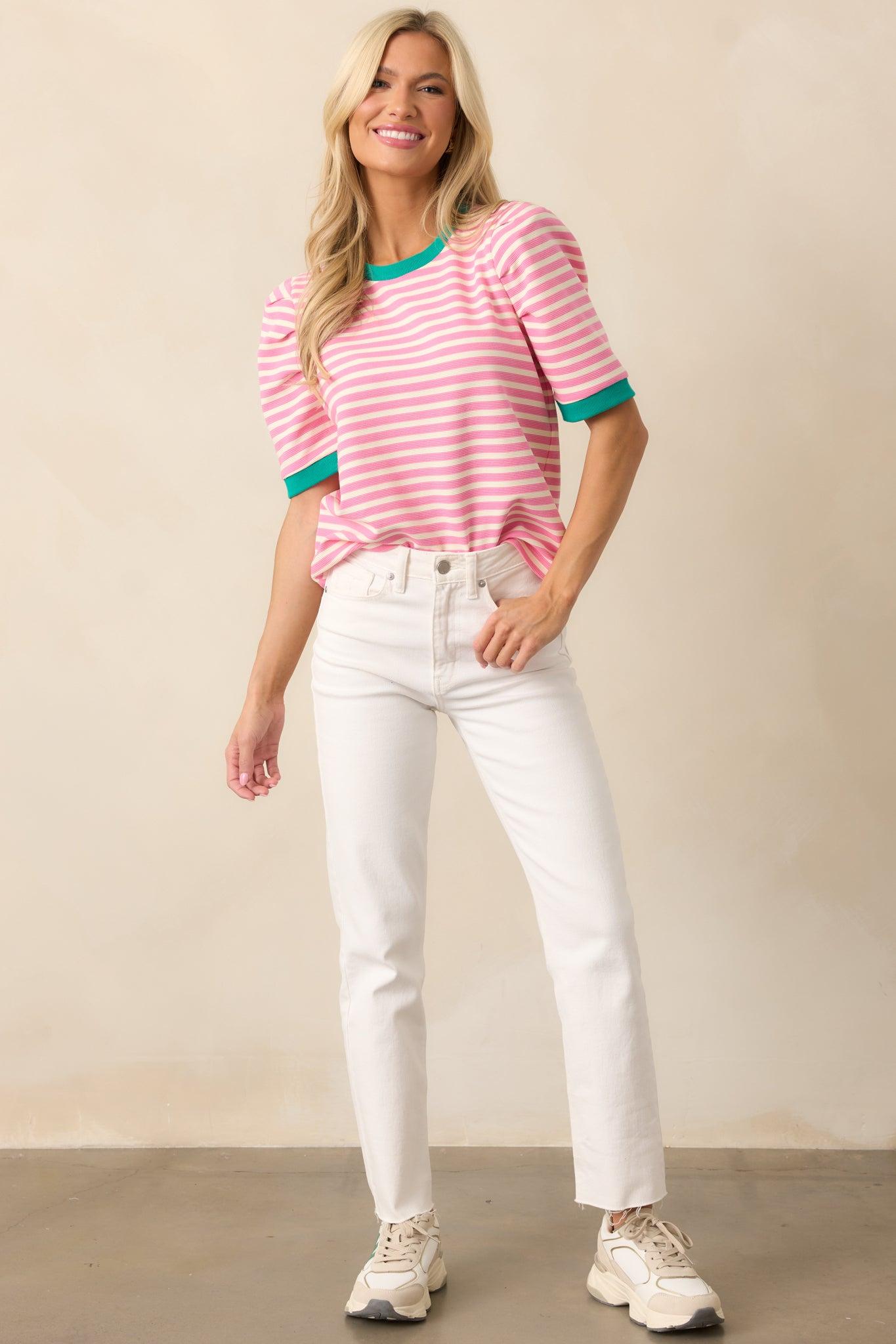 Ice Cream Date Pink Stripe Short Sleeve Top Product Image