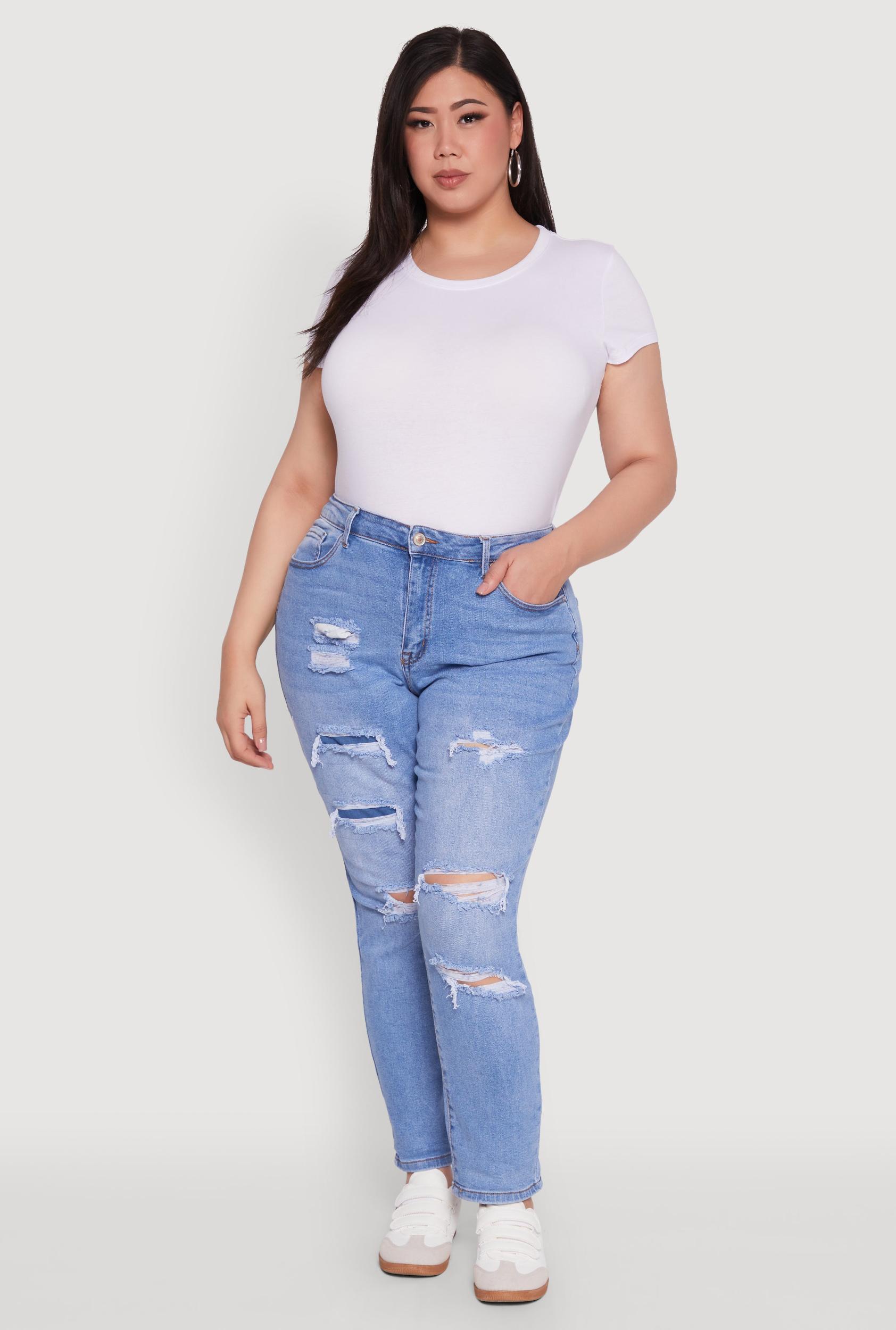 Womens Plus Size WAX High Waisted Distressed and Frayed Jeans Product Image