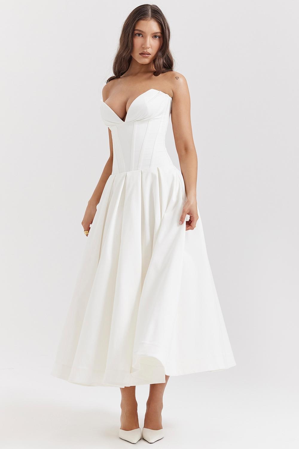 Lady  white strapless midi dress Product Image