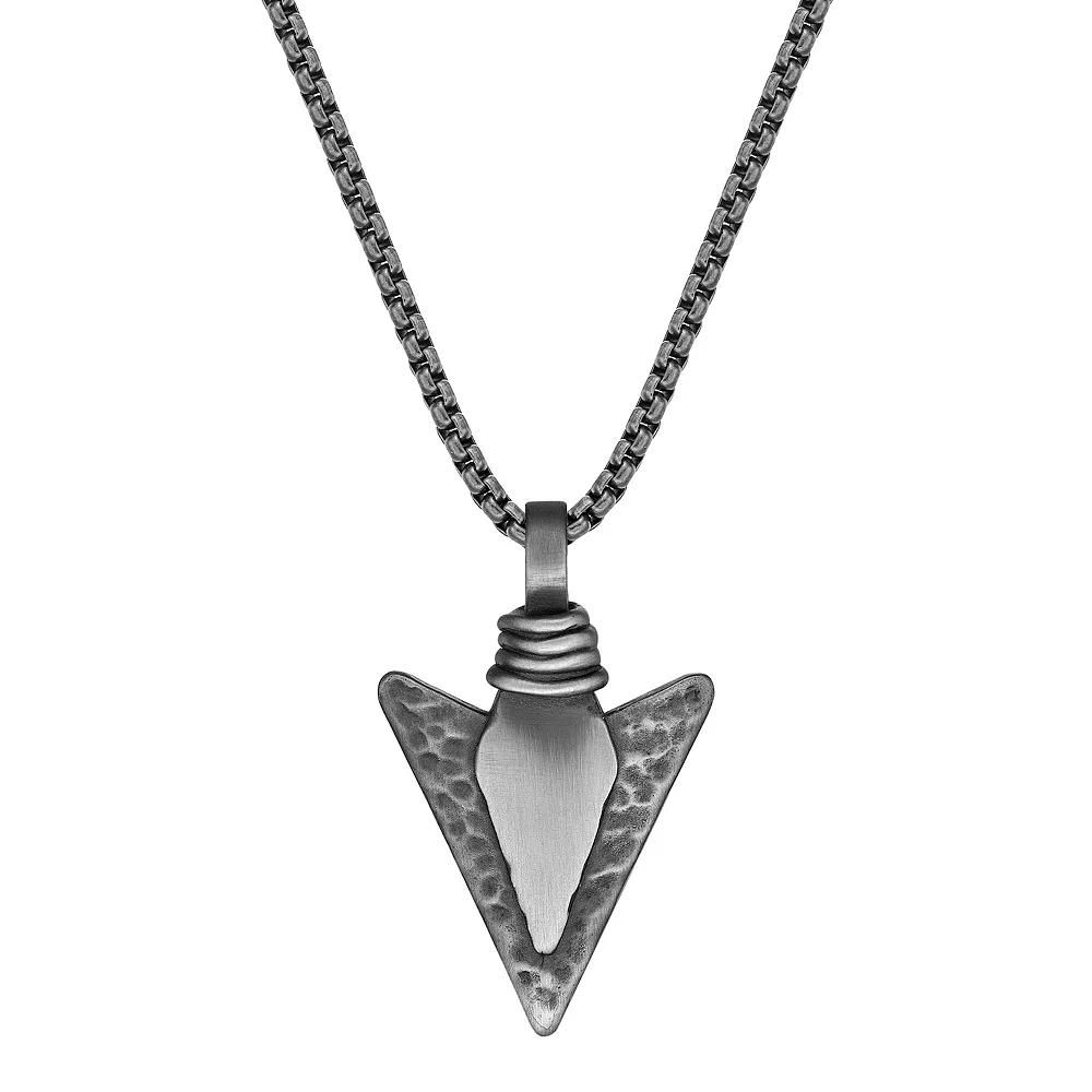LYNX Men's Antiqued Stainless Steel Arrowhead Pendant Necklace, Size: 24", Grey Product Image