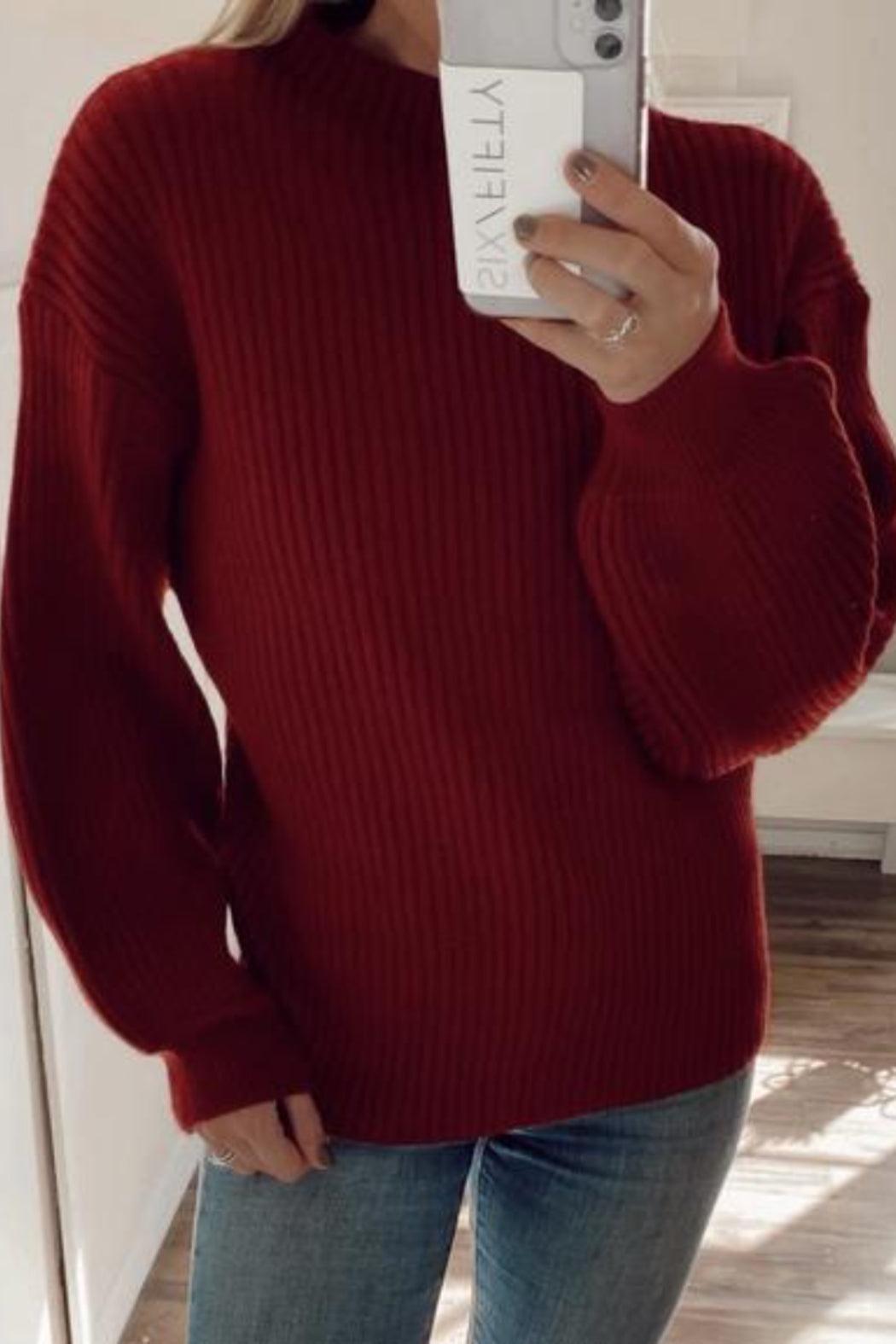 Mock Turtleneck Balloon Sleeve Sweater Product Image