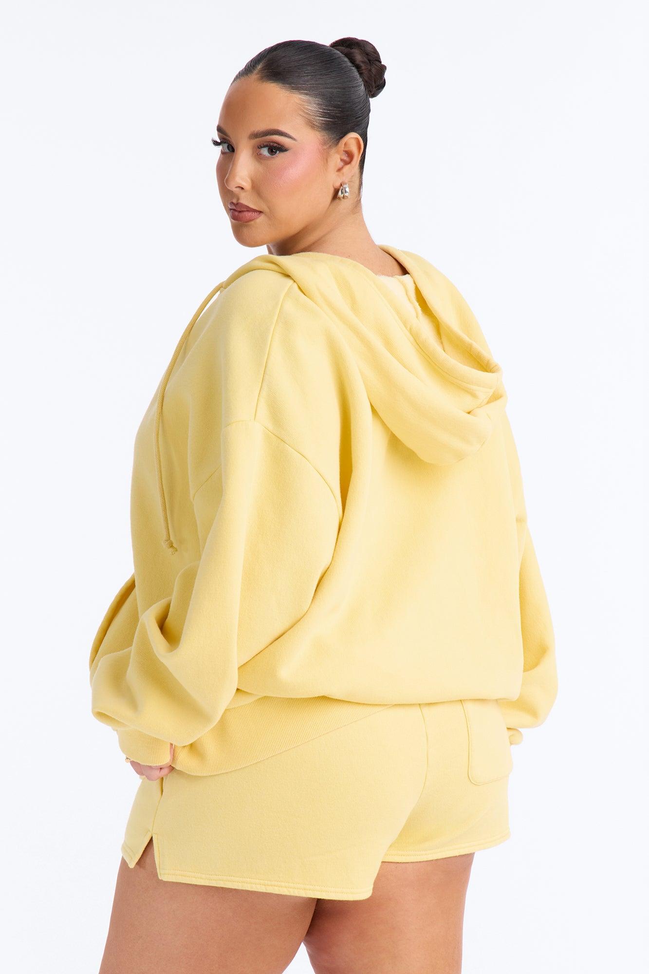 On The Run Washed Fleece Short Set - Yellow Female Product Image