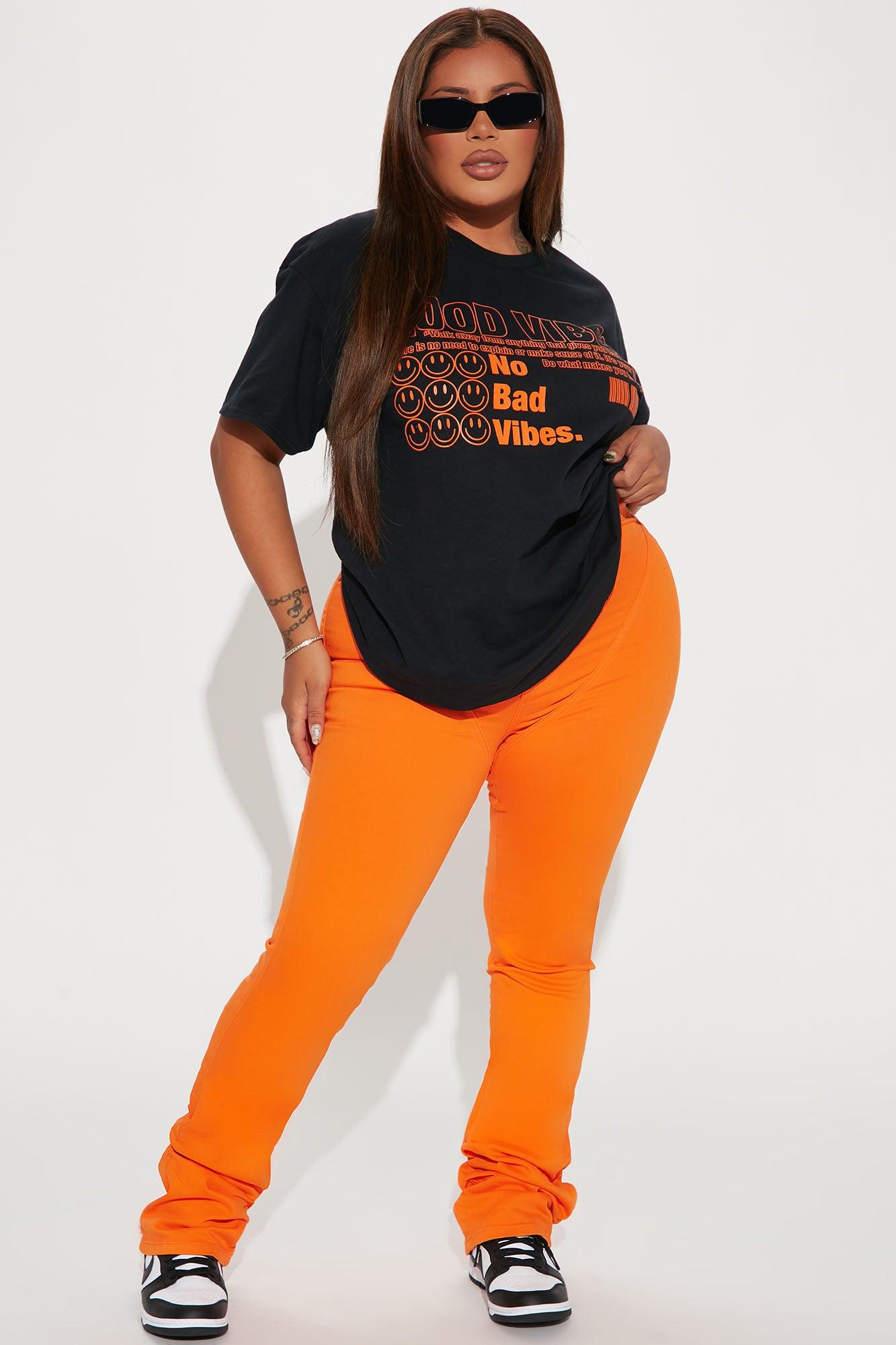 See Me High Rise Stacked Straight Leg Jeans - Orange Product Image