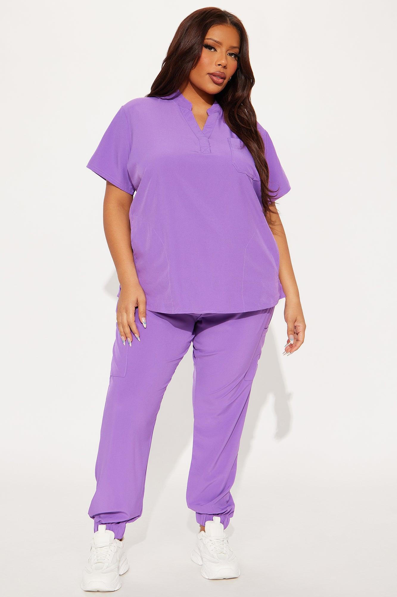 Take Care Stretch Scrub Uniform Jogger Set  - Purple Female Product Image