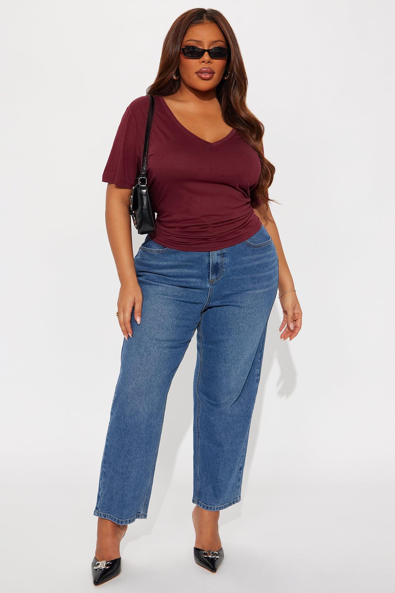 Ava V-Neck Tee - Burgundy Female Product Image