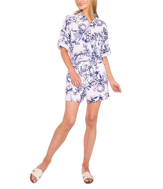 CeCe Coordinating Floral Print Drawstring Pull On Shorts Product Image