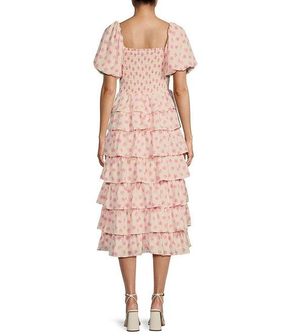 Midnight Doll Puff Short Sleeve Tiered Ruffle Dress Product Image