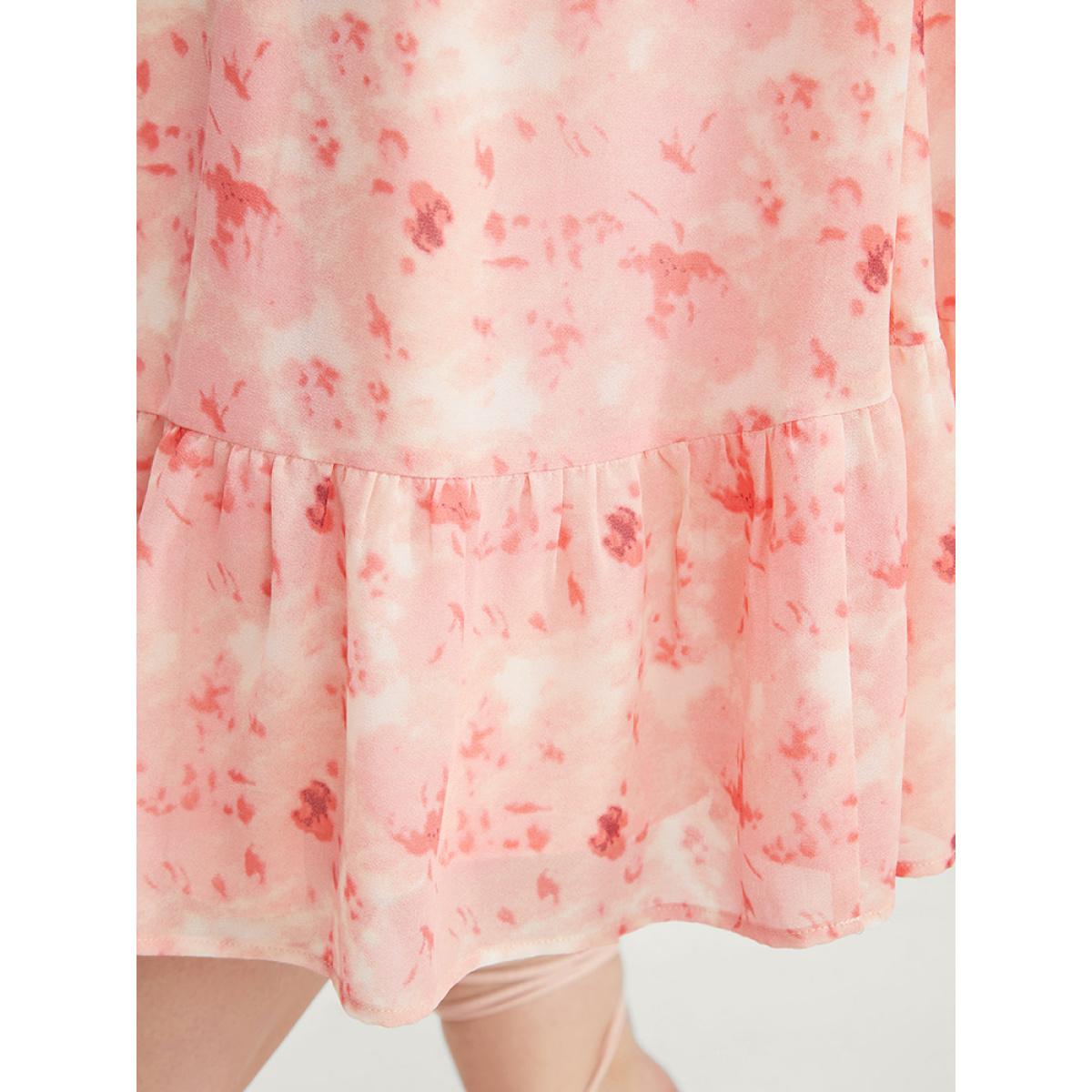 Plus Size Tie Dye Square Neck Puff Sleeve Pocket Ruffle Hem Dress Crepe Women Elegant Pocket Square Neck Short sleeve Curvy Knee Dress BloomChic 18-20/2X Product Image