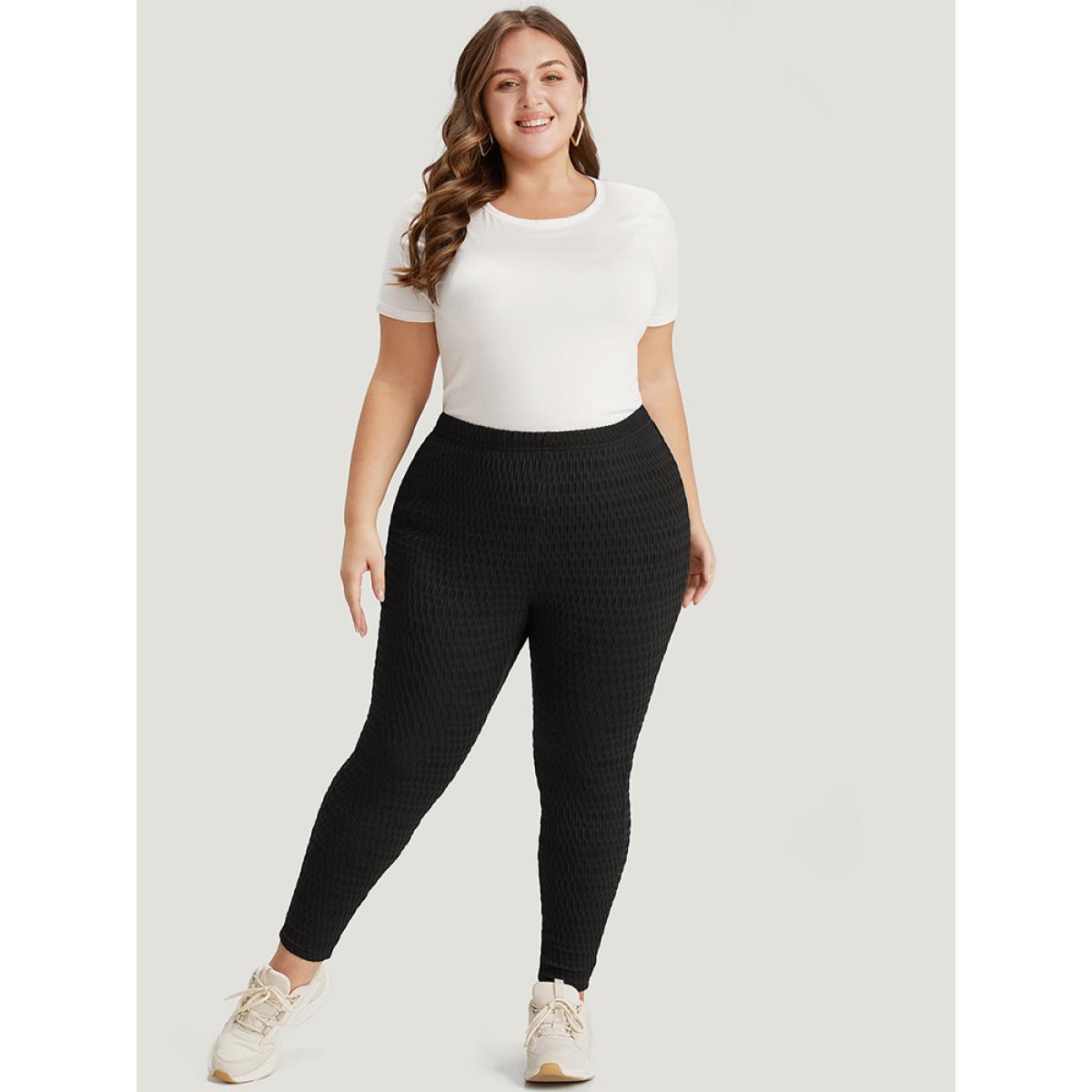 Plus Size Solid Plisse High Rise Skinny Leggings Women Black Casual High stretch Skinny High Rise Dailywear Leggings BloomChic 18-20/2X Product Image
