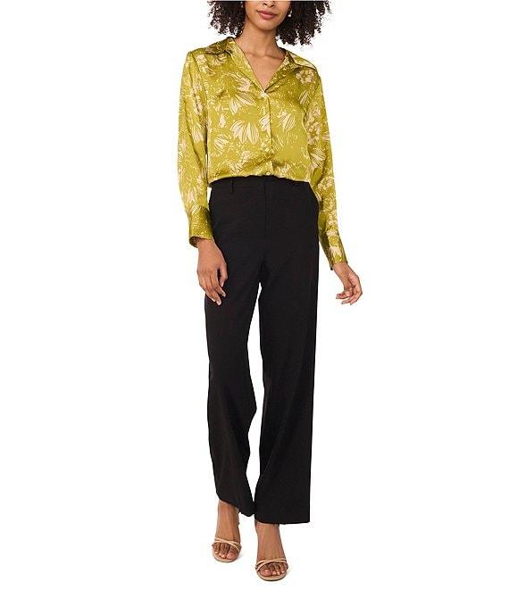 Vince Camuto Charmeuse Printed Notch Collar Long Sleeve Button Front Blouse Product Image