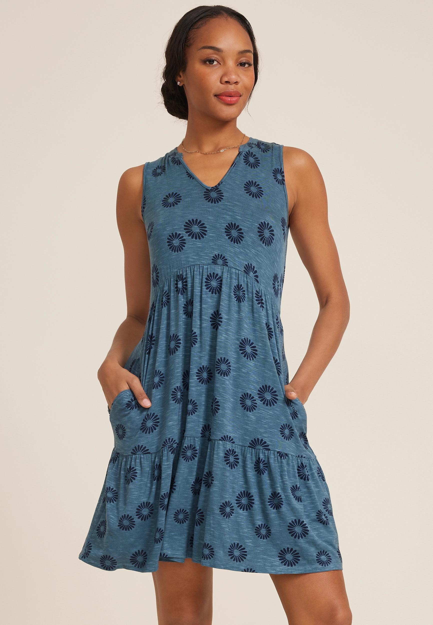 Maurices Womens 24/7 Bare Printed Notch Neck Dress Product Image