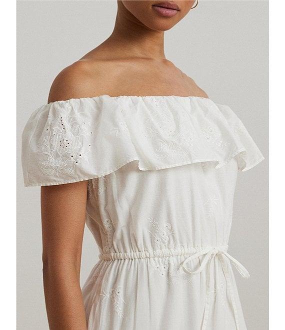 Lauren Ralph Lauren Cotton Voile Off-The-Shoulder Midi A-Line Dress Product Image