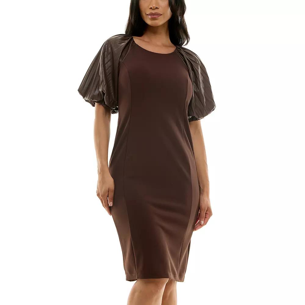 Women's Nina Leonard Pleat Puff Sleeve Sheath Dress,  Product Image