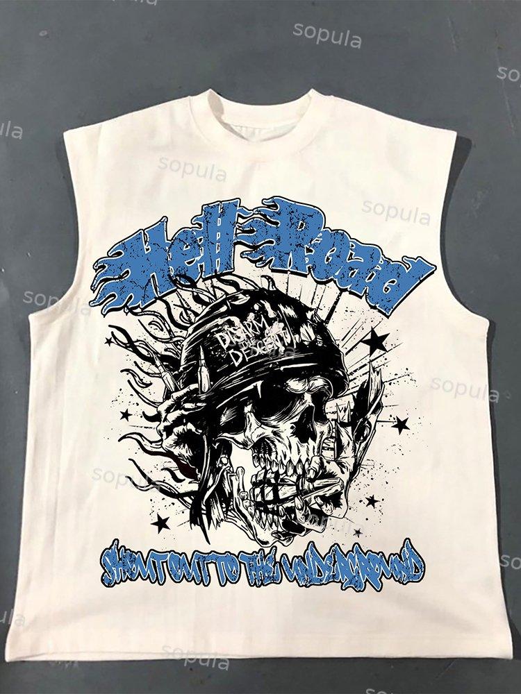 Casual Hell Road Flame Skeleton Print Cotton Tank Top Product Image