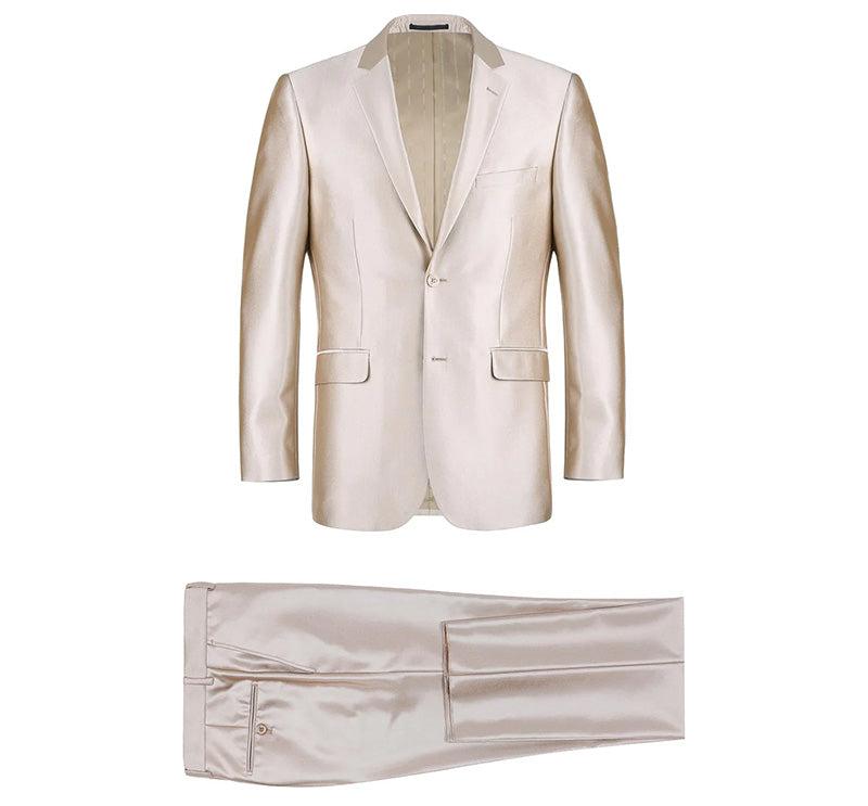 Beige Regular Fit Sharkskin Italian Styled 2 Piece Suit Product Image