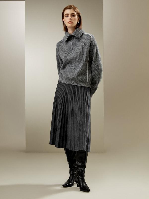 Cashmere Half Zip-Up Ribbed Sweater Product Image