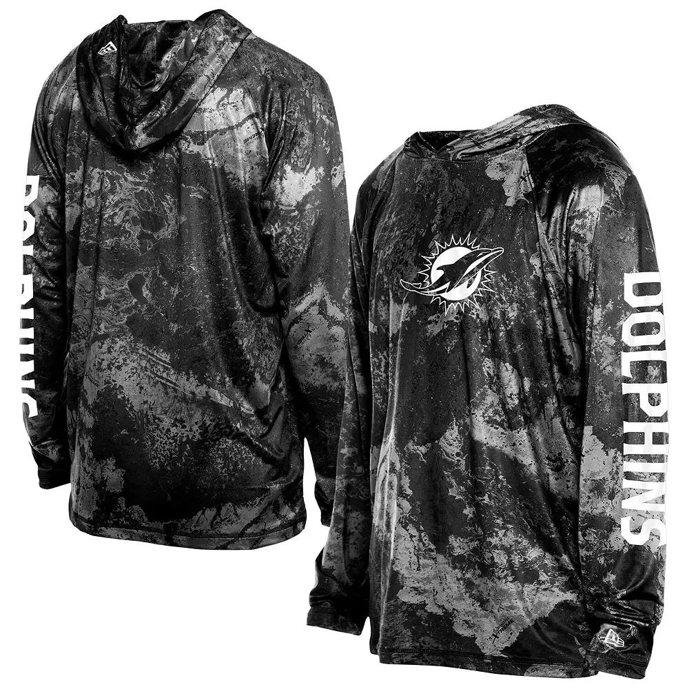 Men's New Era Black Miami Dolphins RealTree Xtreme Camo Raglan Long Sleeve Hooded Top,  Product Image