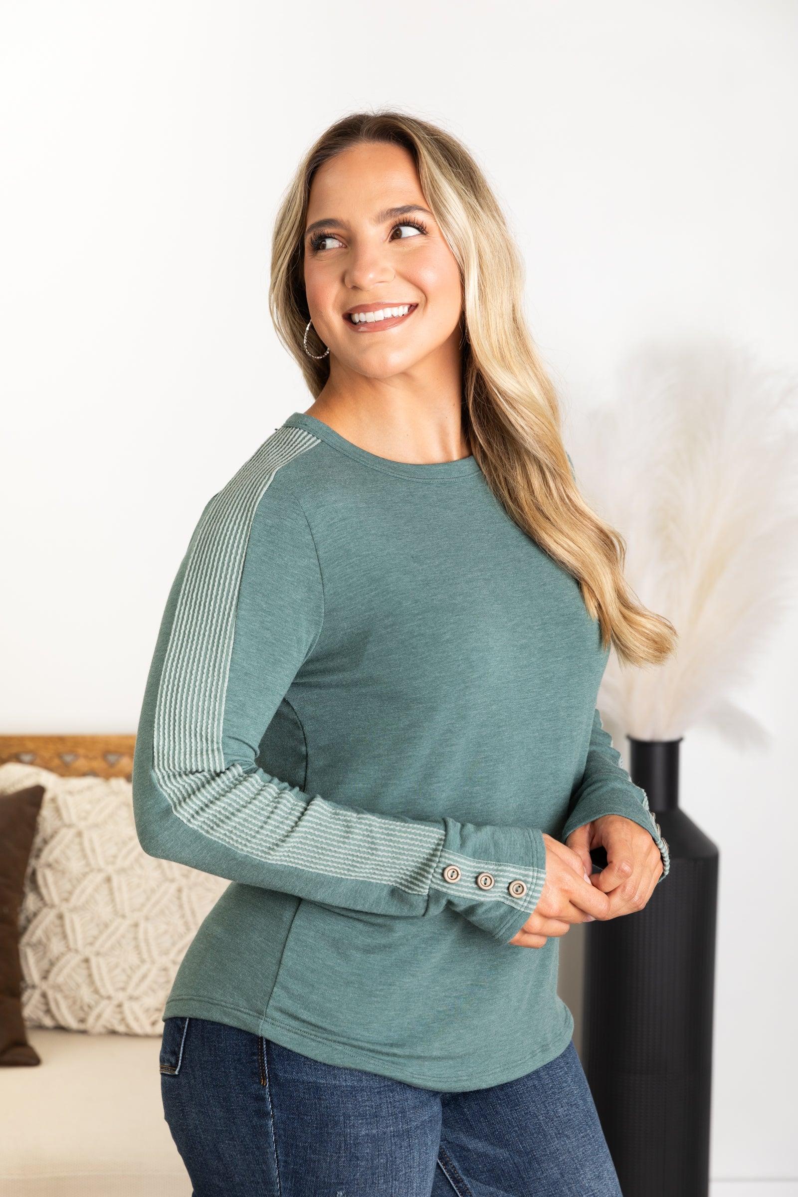 Solid Long Sleeve Button Cuff Detail Knit Top Product Image