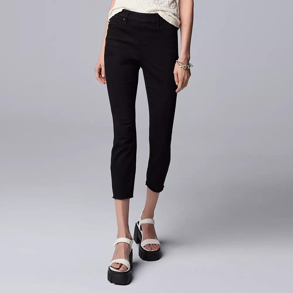 Women's Simply Vera Vera Wang Mid-Rise Shaping Frayed Cropped Jeans, Size: Small, Black Rinse Product Image