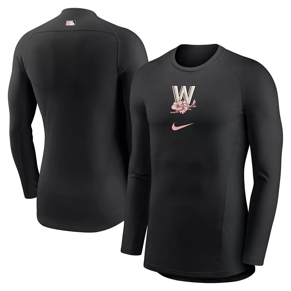Men's Nike Black Washington Nationals City Connect Base Layer Raglan Long Sleeve Performance T-Shirt,  Product Image