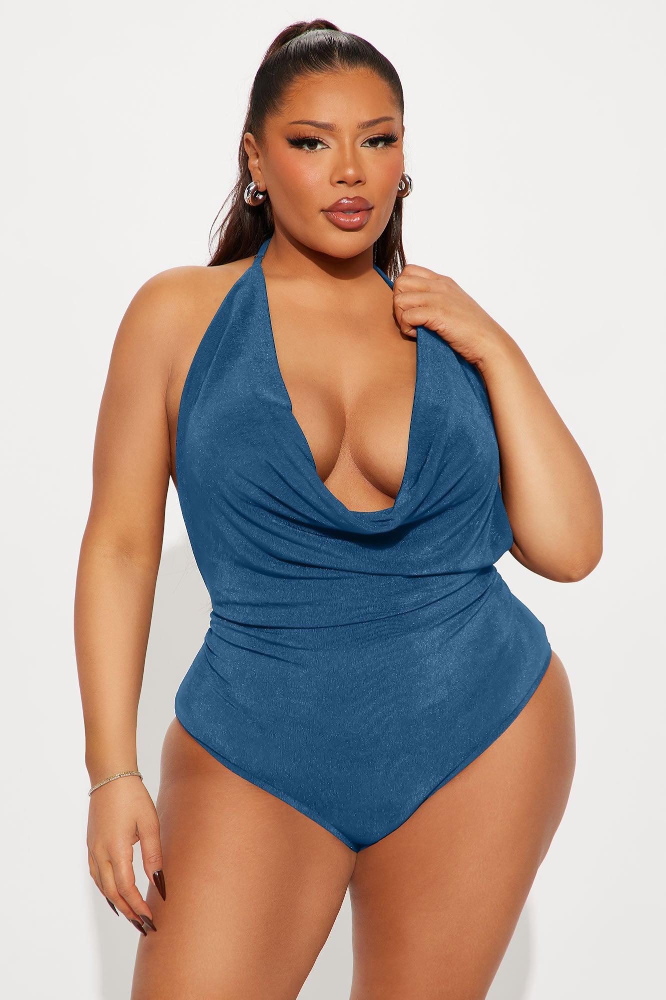 Tyra Ruched Halter Bodysuit - Blue Female Product Image