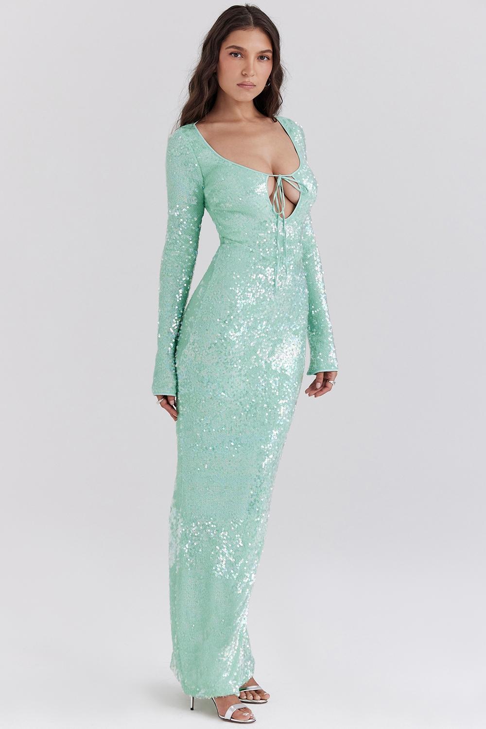 Titania  seafoam sequin maxi gown Product Image