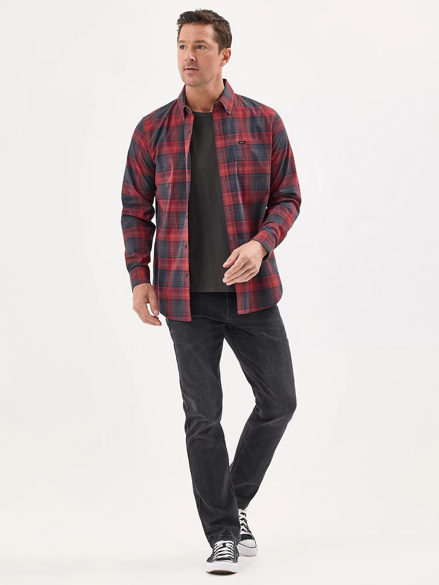 Men's Poplin Long Sleeve Plaid Shirt | Men's Tops | Lee® Product Image