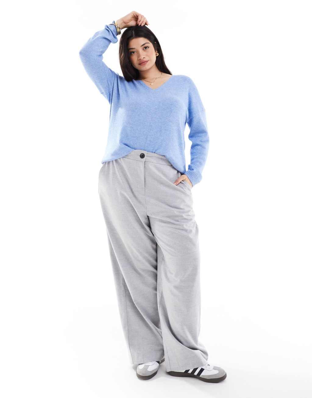 Only Curve v neck sweater in blue  Product Image