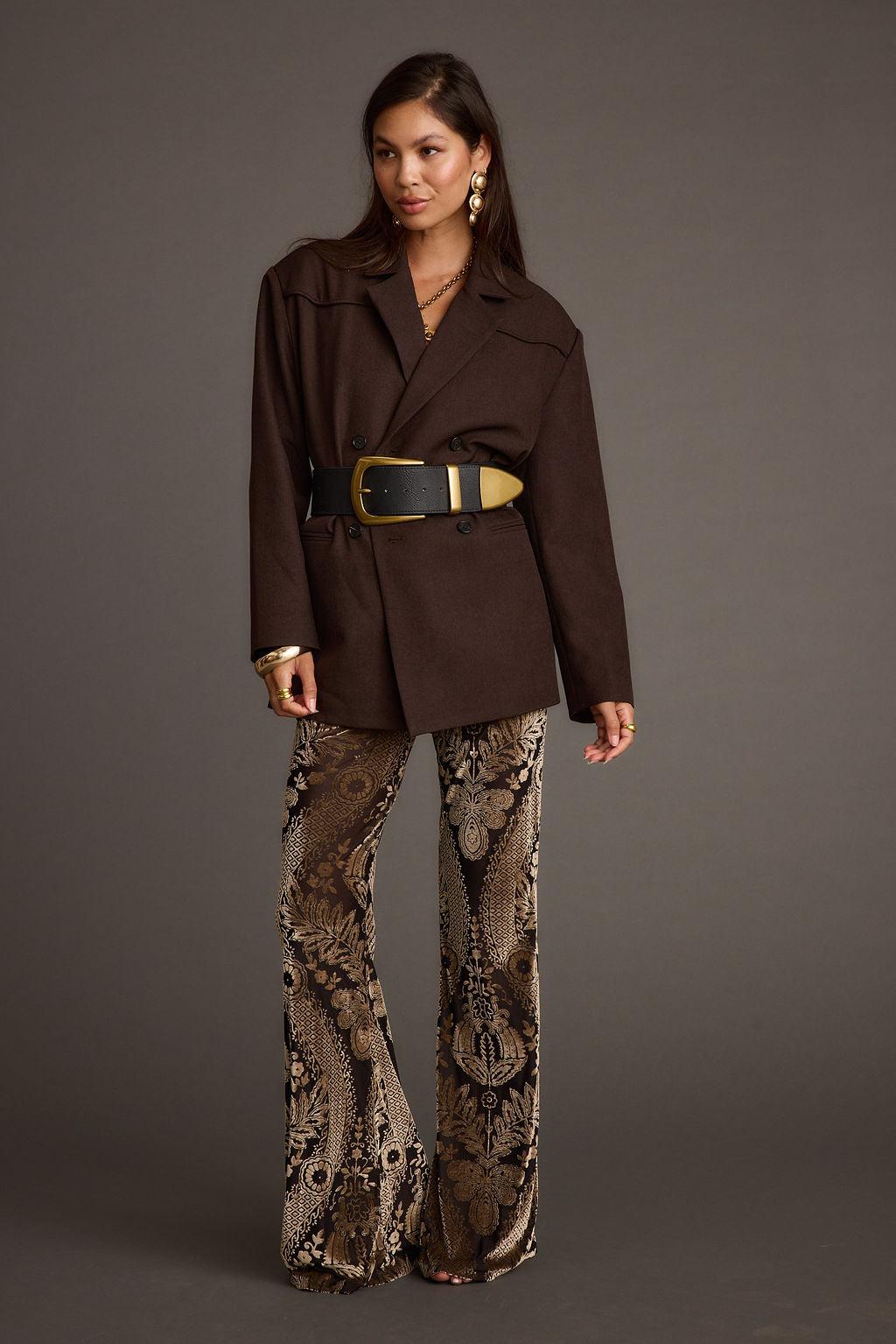 Rebel Brown Belted Double Breasted Blazer Product Image