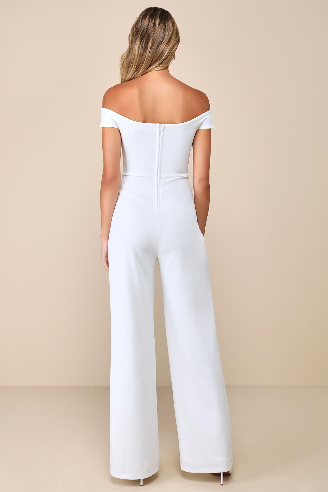 Stunning Existence White Off-the-Shoulder Knot-Front Jumpsuit Product Image