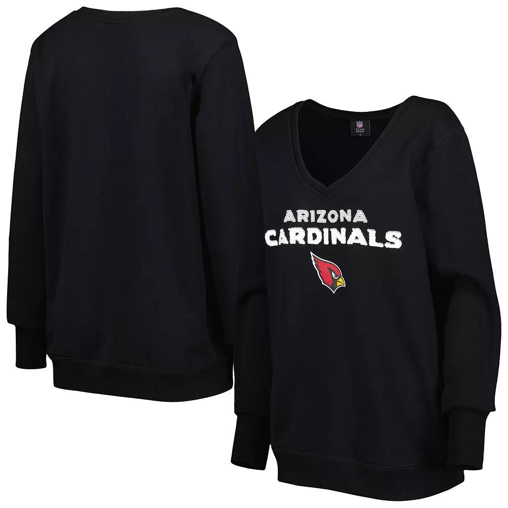 Women's Cuce Black Arizona Cardinals Sequin Logo V-Neck Pullover Sweatshirt, Size: Large Product Image
