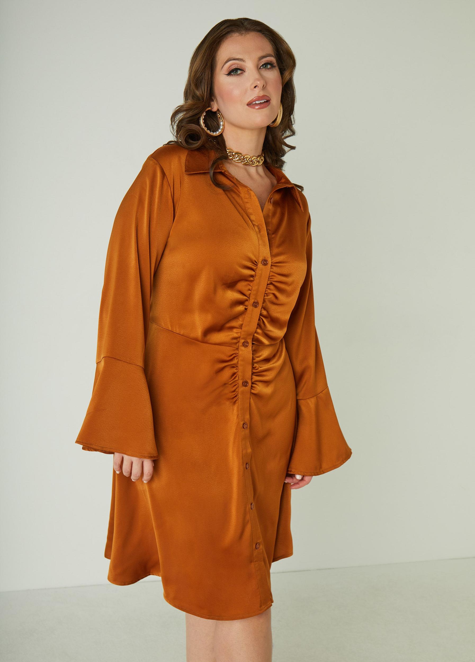 Ruched Satin Shirtdress Product Image