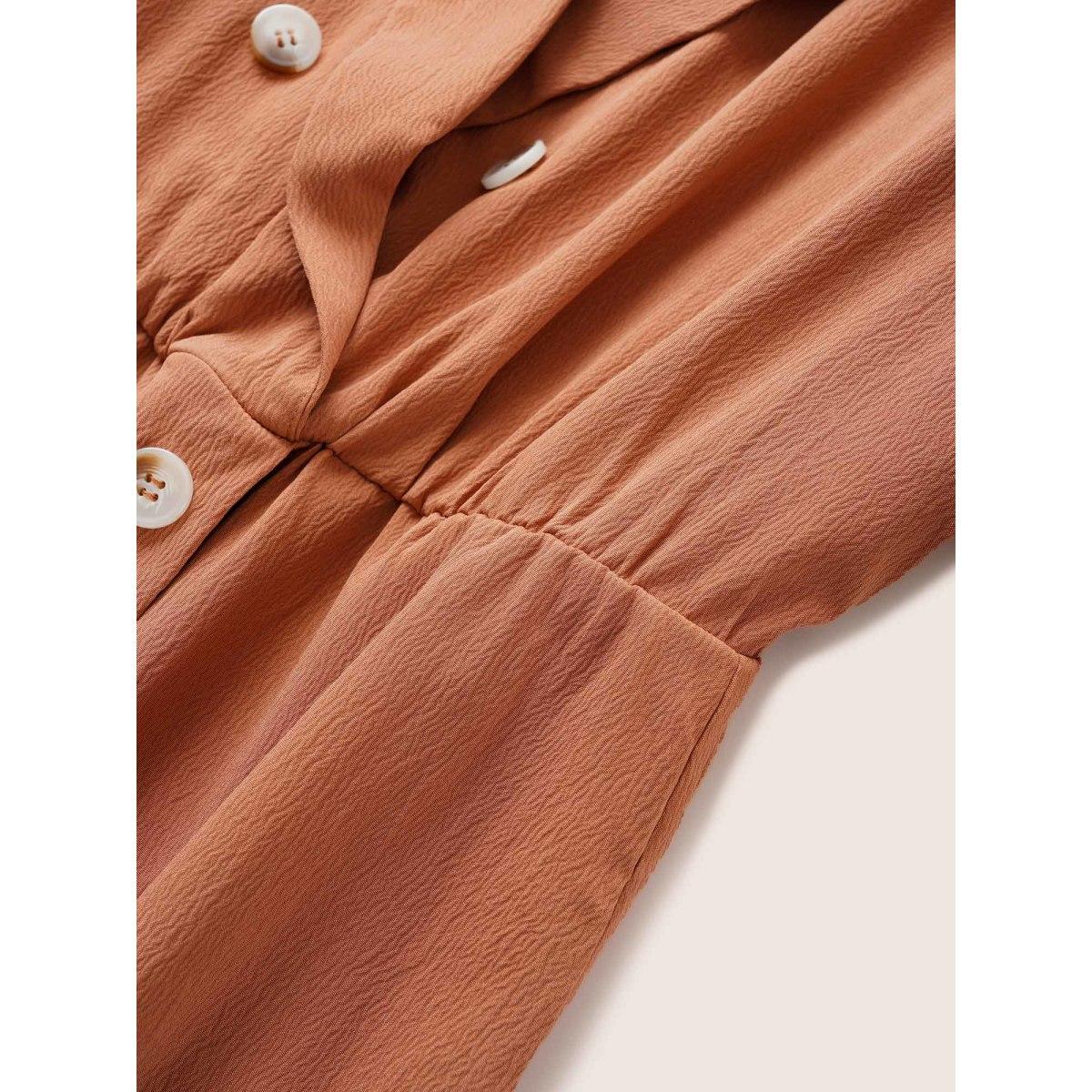 Plus Size Suit Collar Solid Belted Button Up Dress Rust Women At the Office Non Suit Collar Short sleeve Curvy Midi Dress BloomChic 28/5X Product Image