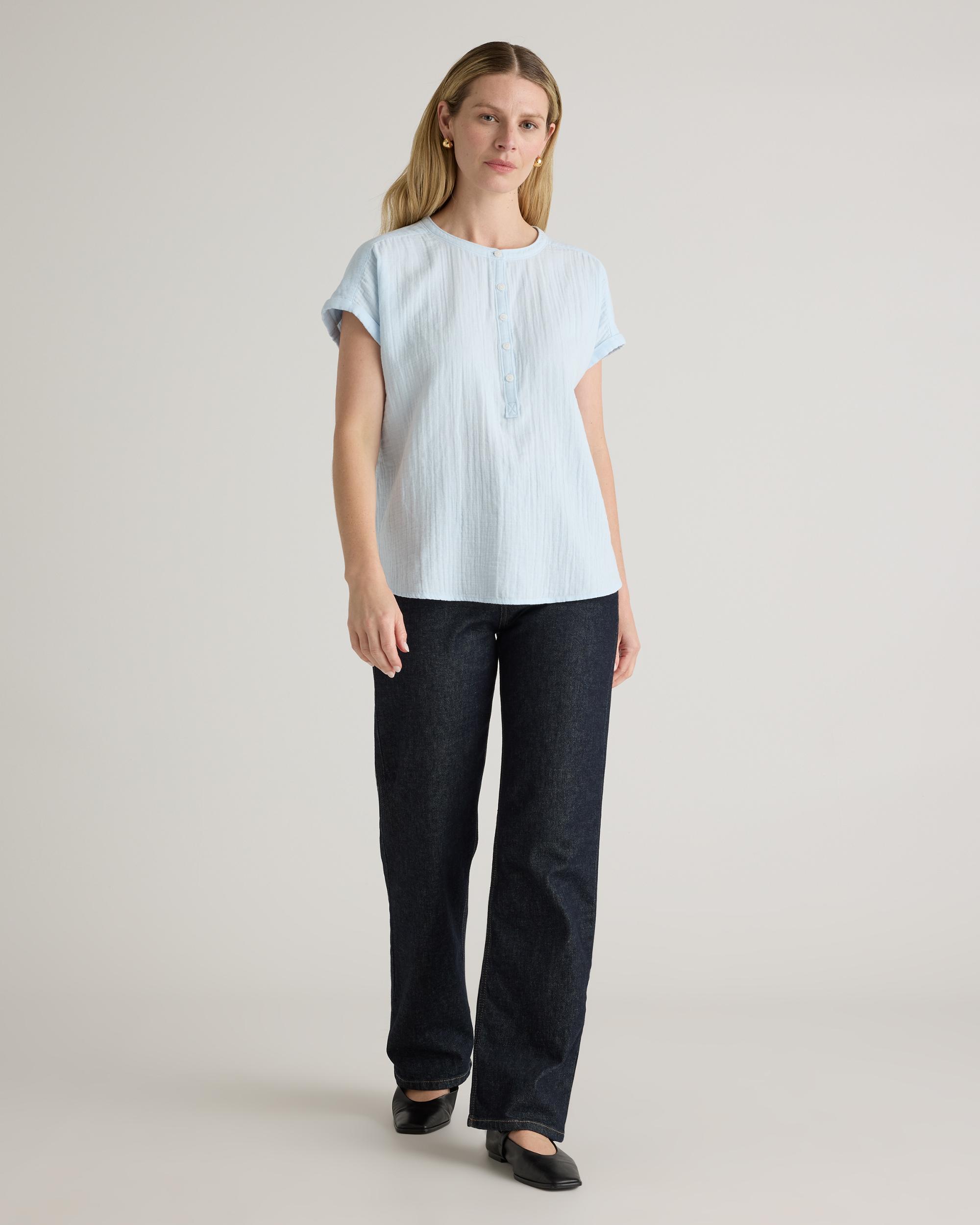 Quince | Women's Gauze Roll Sleeve Shirt Organic Cotton Product Image
