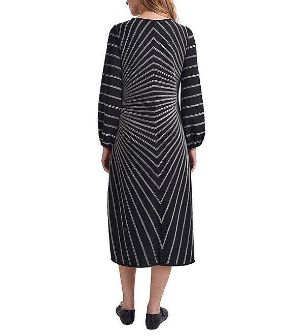 MISOOK Knit Melange Stripe Boat Neck Long Sleeve Midi Dress Product Image
