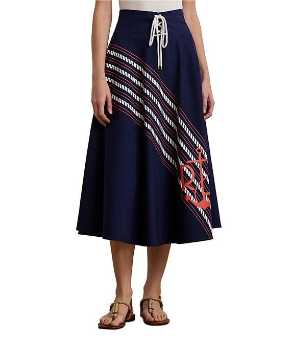 Lauren Ralph Lauren Lace-Up Waist A-Line Midi Skirt Product Image