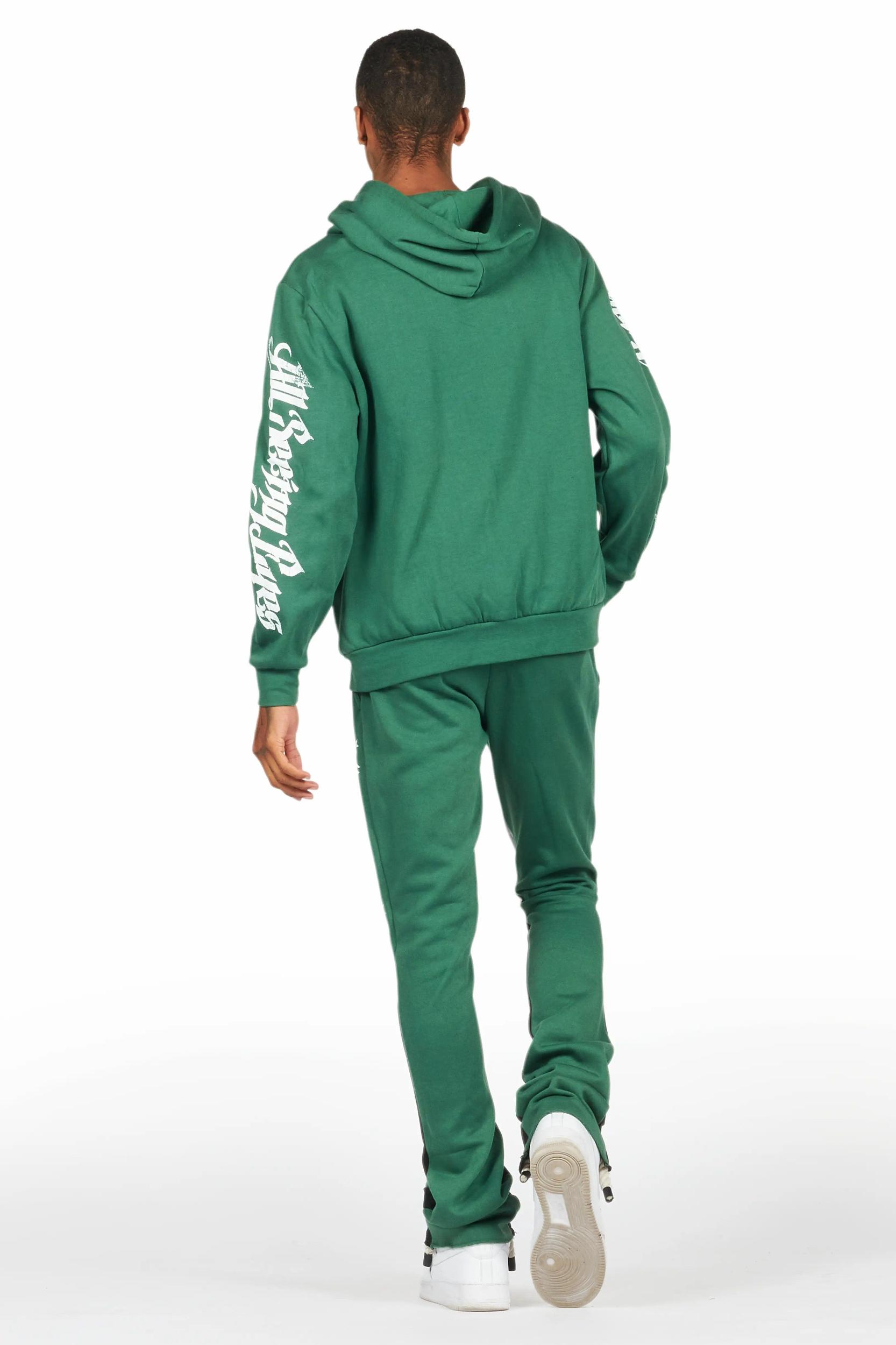 All Seeing Eyes Dark Green Stacked Flare Track Pant Set Male Product Image