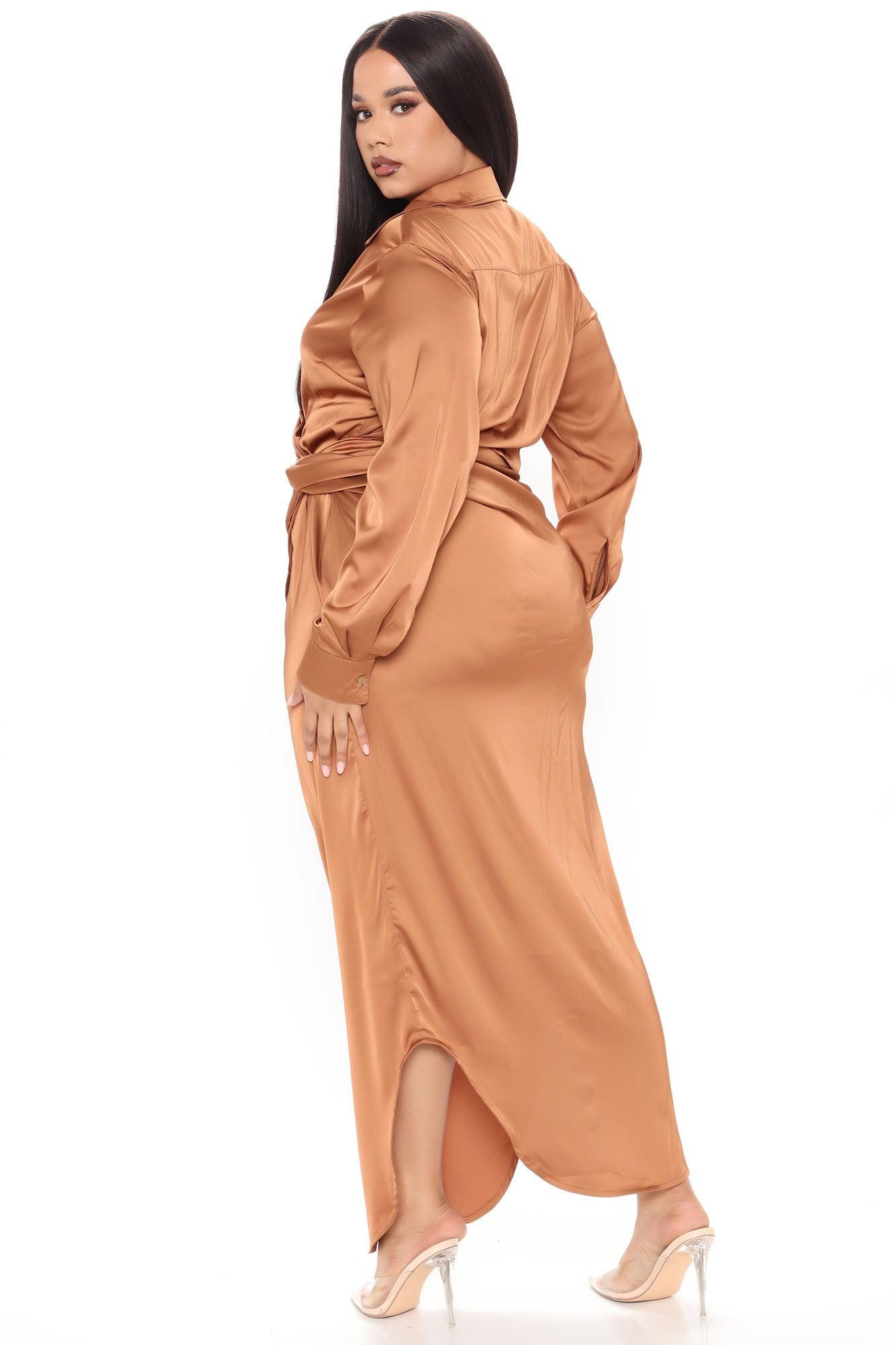 Gabriella Satin Maxi Shirt Dress - Copper Product Image
